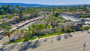 Aerial Exterior of Yorba Linda Palms and surrounding areas, hills in the distance.